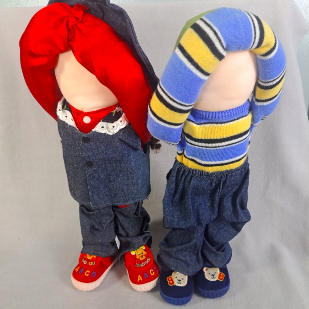 Time Out Dolls Boy & Girl Set 18" Vintage 90s Faceless Denim Handmade